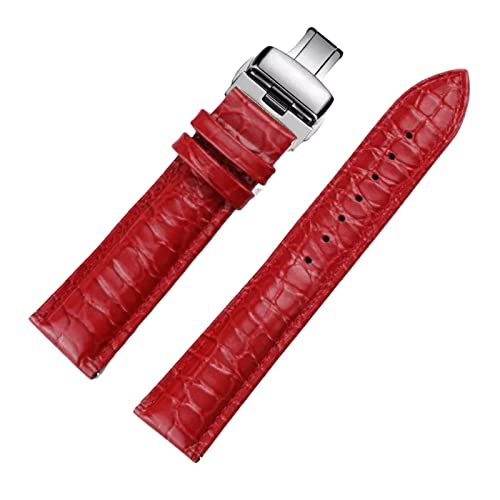 PiWine Uhrenarmbänder, Uhrenarmband, 20 mm–22 mm Krokodilmuster, Rindsleder-Armband mit Schnellverschluss, Schmetterlingsschnalle, Uhrenarmband-Zubehör (Color : Red, Size : 20mm) von PiWine