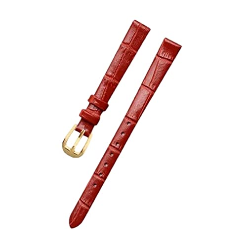 PiWine Uhrenarmbänder, Uhrenarmband, 6 mm/8 mm/10 mm, schlichtes Echtleder-Damenarmband for Damenuhren mit kleinem Zifferblatt, Ersatz for Damenarmband-Zubehör (Color : A-Red-Gold, Size : 10mm) von PiWine