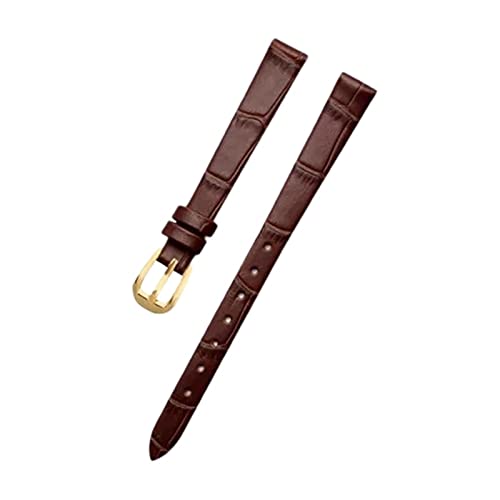 PiWine Uhrenarmbänder, Uhrenarmband, 6 mm/8 mm/10 mm, schlichtes Echtleder-Damenarmband for Damenuhren mit kleinem Zifferblatt, Ersatz for Damenarmband-Zubehör (Color : A-brown-gold, Size : 6mm) von PiWine