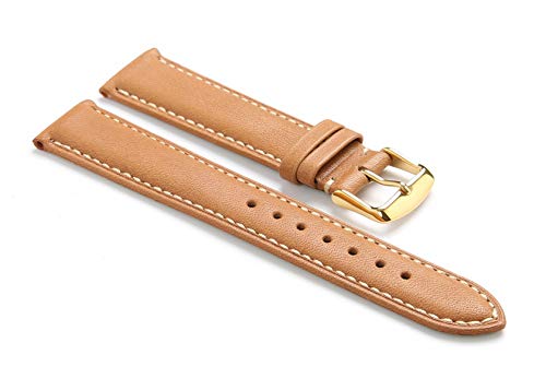 PiWine Uhrenarmbänder, Uhrenarmband, Uhrenarmband aus Kalbsleder mit Dornschließe (Color : Brown Tan Gold, Size : 20mm) von PiWine