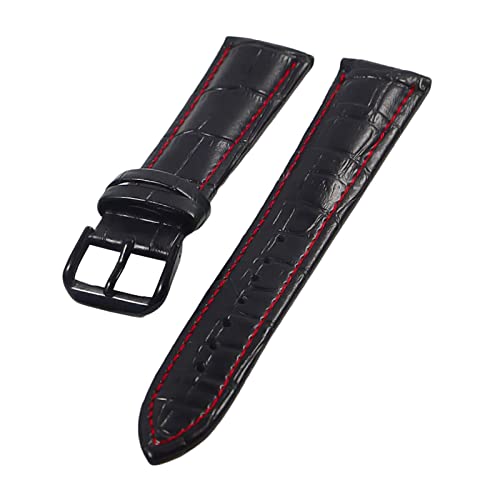 Uhrenarmbänder, Uhrenarmband, 12–24 mm, Bambusmuster, hautfreundliche Echtleder-Uhrenarmbänder mit schwarzer/silbriger/goldener Dornschließe, ersetzen das Uhrenarmband ( Color : Black With Red-black , von PiWine