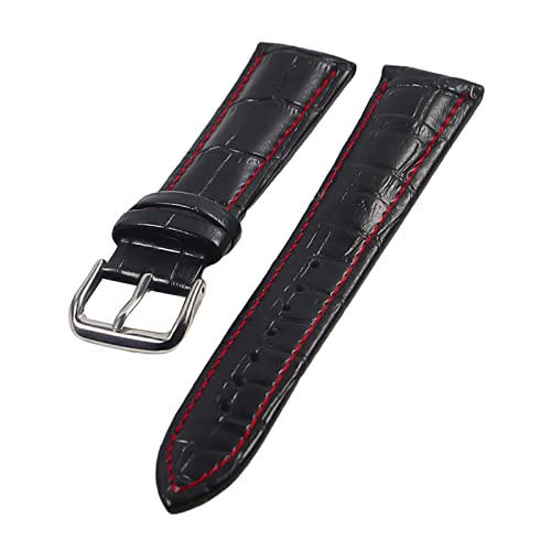 Uhrenarmbänder, Uhrenarmband, 12–24 mm, Bambusmuster, hautfreundliche Echtleder-Uhrenarmbänder mit schwarzer/silbriger/goldener Dornschließe, ersetzen das Uhrenarmband ( Color : Black With Red-silver von PiWine