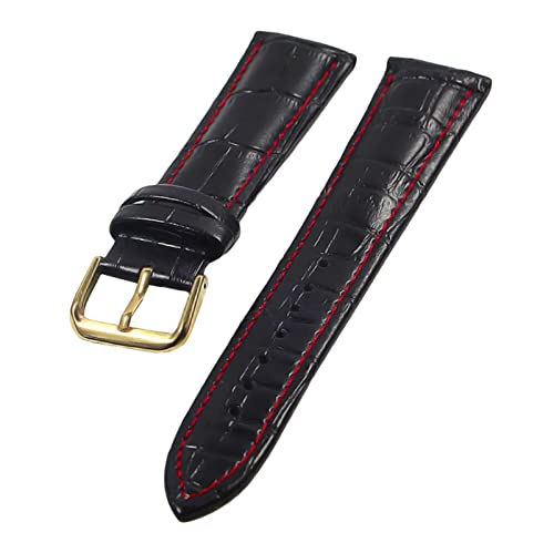 Uhrenarmbänder, Uhrenarmband, 12–24 mm, Bambusmuster, hautfreundliche Echtleder-Uhrenarmbänder mit schwarzer/silbriger/goldener Dornschließe, ersetzen das Uhrenarmband ( Color : Black With Red-gold , von PiWine