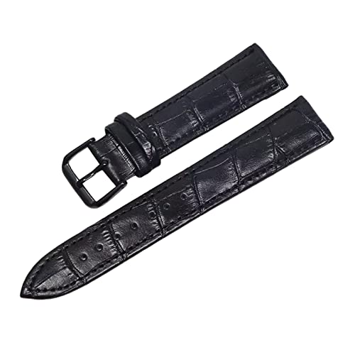 Uhrenarmbänder, Uhrenarmband, 12–24 mm, Bambusmuster, hautfreundliche Echtleder-Uhrenarmbänder mit schwarzer/silbriger/goldener Dornschließe, ersetzen das Uhrenarmband ( Color : Black-black , Size : 1 von PiWine