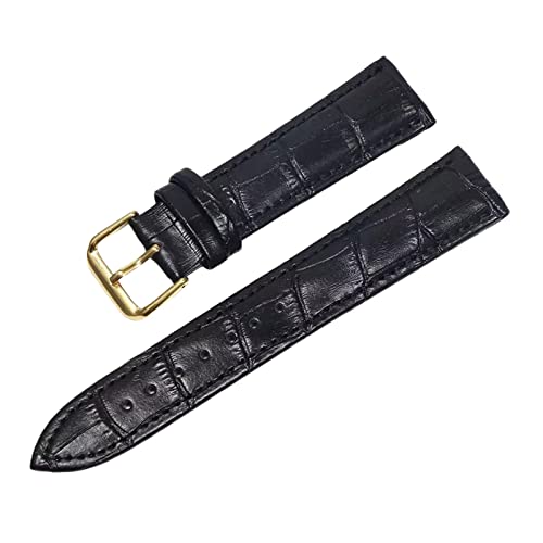 Uhrenarmbänder, Uhrenarmband, 12–24 mm, Bambusmuster, hautfreundliche Echtleder-Uhrenarmbänder mit schwarzer/silbriger/goldener Dornschließe, ersetzen das Uhrenarmband ( Color : Black-gold , Size : 12 von PiWine