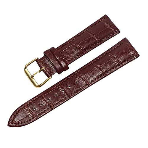 Uhrenarmbänder, Uhrenarmband, 12–24 mm, Bambusmuster, hautfreundliche Echtleder-Uhrenarmbänder mit schwarzer/silbriger/goldener Dornschließe, ersetzen das Uhrenarmband ( Color : Brown-gold , Size : 12 von PiWine