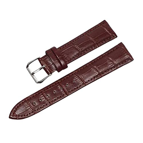 Uhrenarmbänder, Uhrenarmband, 12–24 mm, Bambusmuster, hautfreundliche Echtleder-Uhrenarmbänder mit schwarzer/silbriger/goldener Dornschließe, ersetzen das Uhrenarmband ( Color : Brown-silver , Size : von PiWine