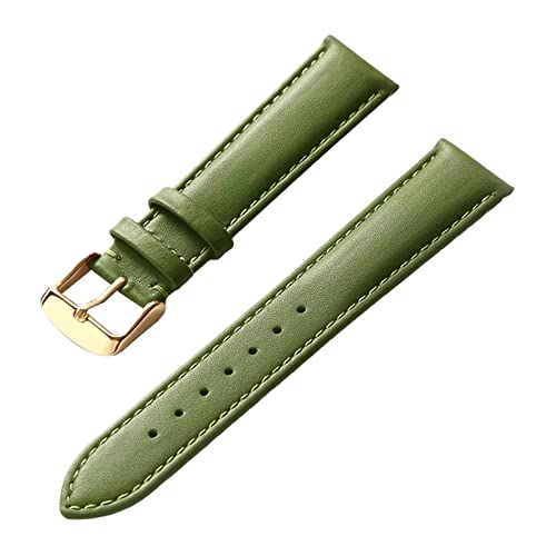 Uhrenarmbänder, Uhrenarmband, 13–22 mm, for Herren und Damen, schlichtes Echtleder-Armband, Edelstahl-Dornschließe, bequemes, atmungsaktives Uhrenarmband ( Color : Apple Green Gold , Size : 15mm ) von PiWine