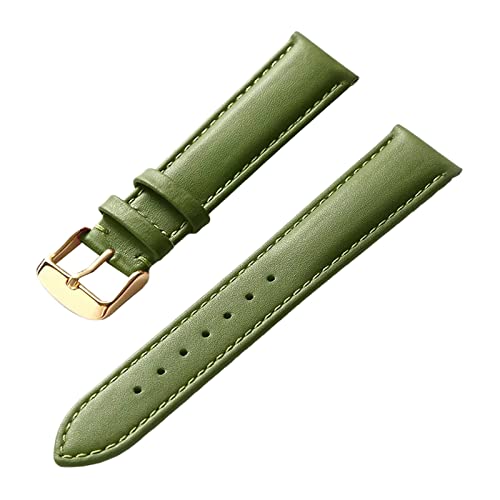 Uhrenarmbänder, Uhrenarmband, 13–22 mm, for Herren und Damen, schlichtes Echtleder-Armband, Edelstahl-Dornschließe, bequemes, atmungsaktives Uhrenarmband ( Color : Apple Green Gold , Size : 16mm ) von PiWine