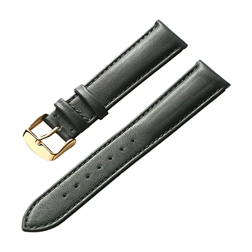 Uhrenarmbänder, Uhrenarmband, 13–22 mm, for Herren und Damen, schlichtes Echtleder-Armband, Edelstahl-Dornschließe, bequemes, atmungsaktives Uhrenarmband ( Color : Black-Gold Buckle , Size : 13mm ) von PiWine