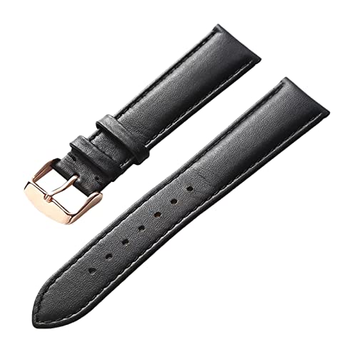 Uhrenarmbänder, Uhrenarmband, 13–22 mm, for Herren und Damen, schlichtes Echtleder-Armband, Edelstahl-Dornschließe, bequemes, atmungsaktives Uhrenarmband ( Color : Black-rosegold Buckle , Size : 22mm von PiWine