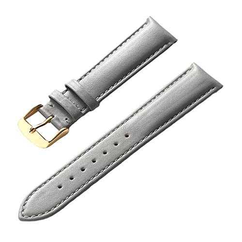 Uhrenarmbänder, Uhrenarmband, 13–22 mm, for Herren und Damen, schlichtes Echtleder-Armband, Edelstahl-Dornschließe, bequemes, atmungsaktives Uhrenarmband ( Color : Grey-gold Buckle , Size : 13mm ) von PiWine