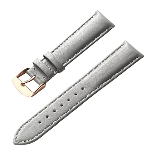 Uhrenarmbänder, Uhrenarmband, 13–22 mm, for Herren und Damen, schlichtes Echtleder-Armband, Edelstahl-Dornschließe, bequemes, atmungsaktives Uhrenarmband ( Color : Grey-rosegold Buckle , Size : 22mm ) von PiWine