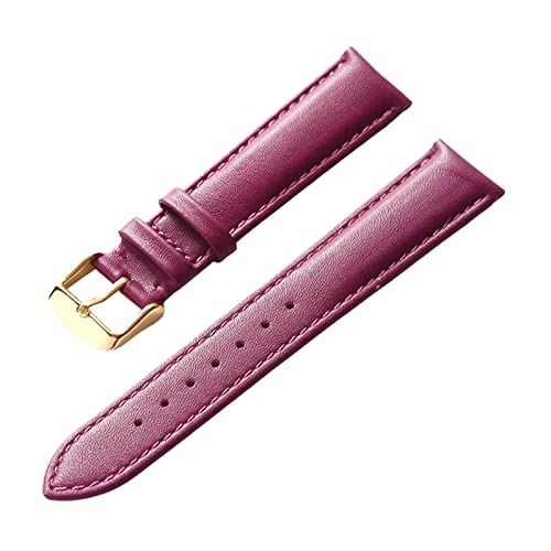 Uhrenarmbänder, Uhrenarmband, 13–22 mm, for Herren und Damen, schlichtes Echtleder-Armband, Edelstahl-Dornschließe, bequemes, atmungsaktives Uhrenarmband ( Color : Purple-Gold Buckle , Size : 14mm ) von PiWine