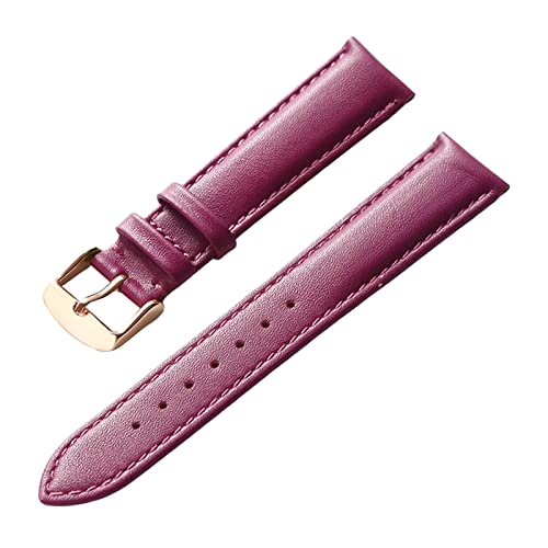Uhrenarmbänder, Uhrenarmband, 13–22 mm, for Herren und Damen, schlichtes Echtleder-Armband, Edelstahl-Dornschließe, bequemes, atmungsaktives Uhrenarmband ( Color : Purple-rosegold Buckle , Size : 13mm von PiWine