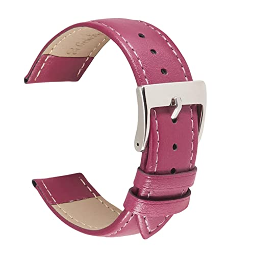 Uhrenarmbänder, Uhrenarmband, 16/18/20/22 mm, elegante, farbenfrohe Echtleder-Uhrenarmbänder mit Edelstahlverschluss, Armbanduhr-Armband-Zubehör (Color : Purple, Size : 16mm) von PiWine