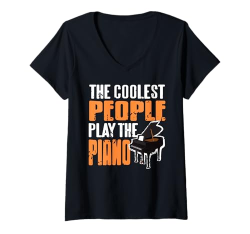 Damen Die coolsten Menschen Spielen definitiv Klavier T-Shirt mit V-Ausschnitt Damen Die coolsten Menschen Spielen definitiv Klavier T-Shirt mit V-Ausschnitt von Pianisten Humor Lustig Musiker Spruch