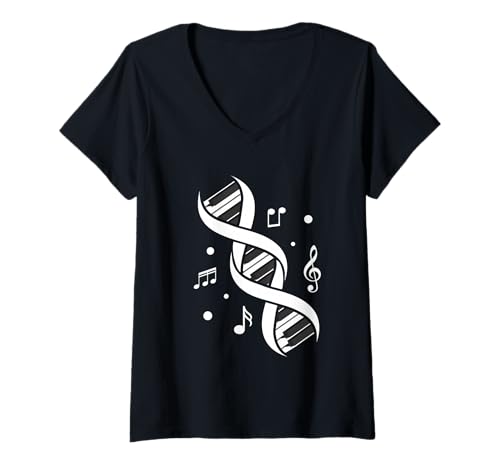 Damen Piano DNA Lustiger Pianist Musiker Keyboard Klavierspieler T-Shirt mit V-Ausschnitt von Piano DNA Shirts for Women Men