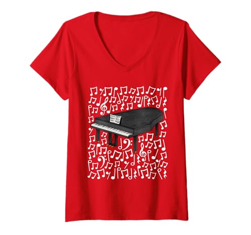Damen Flügel Musiknoten Pianist Musiklehrer T-Shirt mit V-Ausschnitt Damen Flügel Musiknoten Pianist Musiklehrer T-Shirt mit V-Ausschnitt von Piano Teacher Music Notation Pianist By DoodleRob