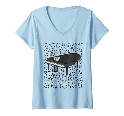 Damen Grand Piano Musiknoten, Pianist Musiklehrer T-Shirt mit V-Ausschnitt Damen Grand Piano Musiknoten, Pianist Musiklehrer T-Shirt mit V-Ausschnitt von Piano Teacher Music Notation Pianist By DoodleRob