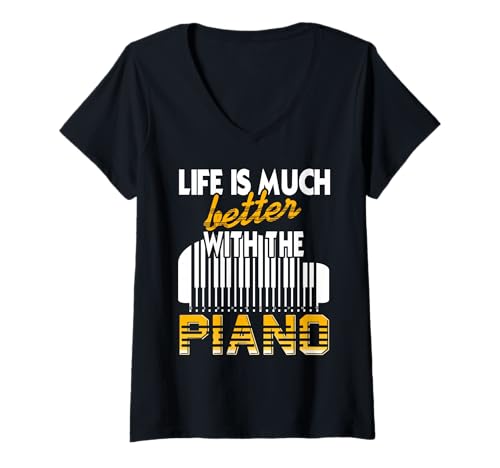 Damen Mit Musik und Piano Wird das Leben Besser T-Shirt mit V-Ausschnitt Damen Mit Musik und Piano Wird das Leben Besser T-Shirt mit V-Ausschnitt von Pianoliebhaber Positiv Musik Humor Fans
