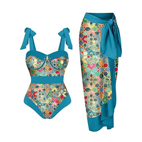 Bademoden Große Größen Damen Vintage Colorblock Abstrakter Blumendruck 1 Stück + 1 Stück Vertuschung Zweiteiliger Badeanzug mit Vintage-Print Monokini Bikini 2-teilige Badeanzüge Bikini Mit von Pianshanzi