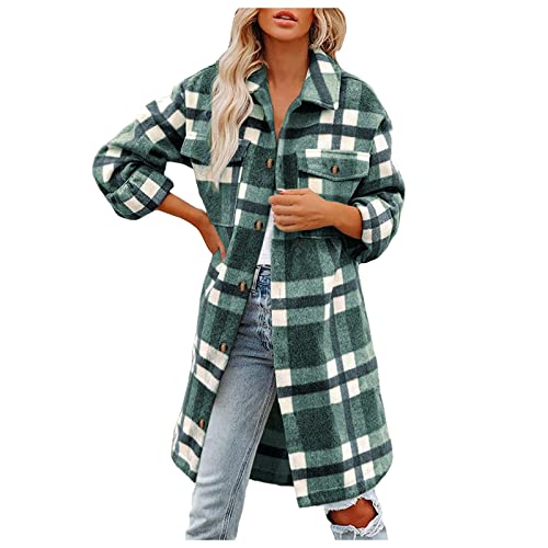 Pianshanzi Damen Hemdbluse Kariert Herbst Casual Karohemd mit Knöpfen Langarm Warm Oversize Boyfriend-Stil Baumwolle Karierte Jacke Karierte Bluse Frühling Lang Western Flanellhemd Hemdjacke von Pianshanzi