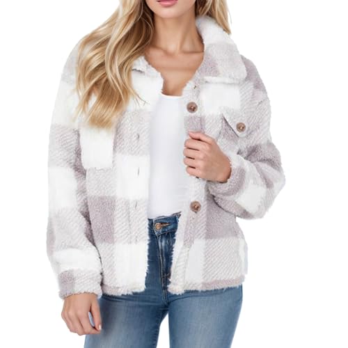 Pianshanzi Damen Kurz Kariert Hemdjacke Lässig Baumwolle Blusenjacke Langarm Elegant Hemdbluse Jacke mit Knöpfe Holzfällerjacke Leicht Kuschelig Freizeitjacke Revers Vintage Übergangsjacke Herbst von Pianshanzi