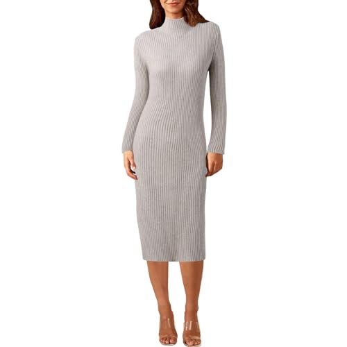 Pianshanzi Herbstkleid Damen Longpullover Lang Knielang Langarm Kleid Rollkragen Longpulli Strickkleid Strick Warm Wickelkleid Rippkleid Herbst/Winter Knitted Knitted Dress Pulloverkleid von Pianshanzi