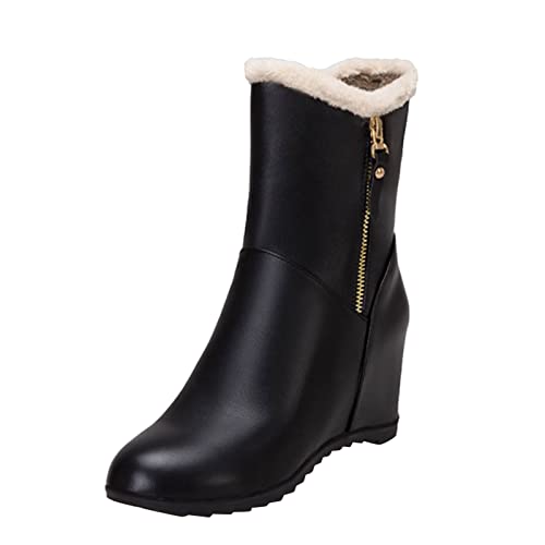 Pianshanzi Stiefeletten Damen Wasserdicht Leicht mit Absatz Bootsschuhe Kurzschaft Atmungsaktive Vintage Leder Fleece-StiefelCasual Rutschfest Im Herbst Elegant Schnürstiefeletten Ankle Boots von Pianshanzi