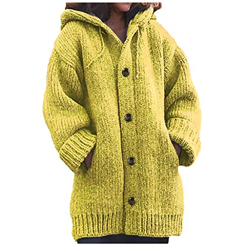 Pianshanzi Teddyfell Gefüttert Strickjacke Damen Cardigan Grobstrick mit Kapuze Dicker Warm Wintermantel Vintage Knopf Zopfmuster gefüttert Outwear Herbst Winter Gestrickt Winterjacke Plüschjacke von Pianshanzi