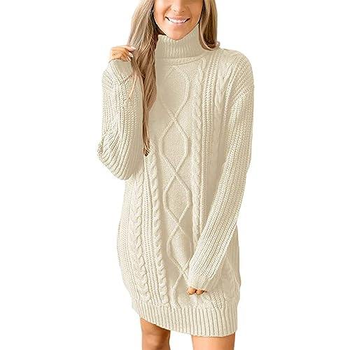 Strickkleid Damen Winter Midi Strickkleider Muster Lässig Pulloverkleider Bodycon Slim Fit Winterkleider Länger Ärmel Gestrickt Minikleid Knielang Winterkleid Zopfmuster Festlich Partykleid Wollkleid von Pianshanzi