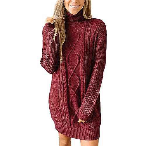 Strickkleid Damen Winter Midi Strickkleider Muster Lässig Pulloverkleider Bodycon Slim Fit Winterkleider Länger Ärmel Gestrickt Minikleid Knielang Winterkleid Zopfmuster Festlich Partykleid Wollkleid von Pianshanzi