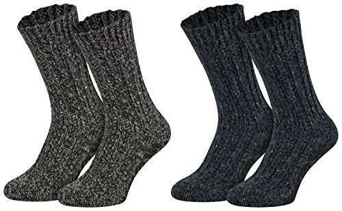 2 Paar ABS Norwegersocken Dicke Socken Wintersocken gestrickt Haussocken mit Noppen Wollsocken Damen Herren blau-anthrazit melange 47 48 49 50 von Piarini