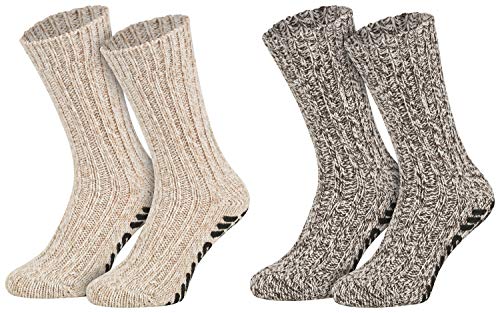 2 Paar ABS Norwegersocken Hausschusocken Wintersocken gestrickt Haussocken mit Noppen Wollsocken Damen Herren natur-melange 47 48 49 50 von Piarini