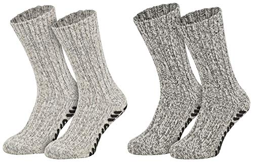 2 Paar ABS Norwegersocken Herrensocken Wintersocken gestrickt Haussocken mit Noppen Wollsocken Damen Herren grau-melange 47 48 49 50 von Piarini