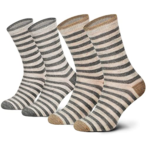 2 Paar Alpaka Wollsocken Frauen Geringelt atmungsaktive Kuschelsocken Wolle 35 36 37 38 von Piarini