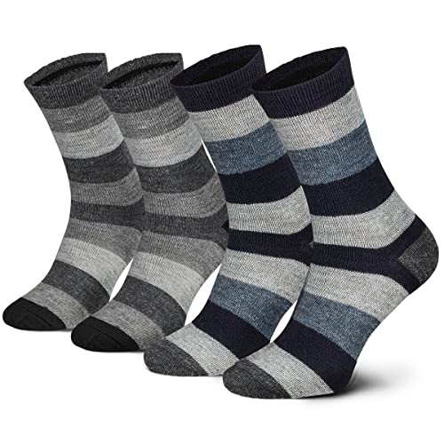 2 Paar Alpaka Wollsocken Frauen Geringelt atmungsaktive Kuschelsocken Wolle grau blau 35 36 37 38 von Piarini