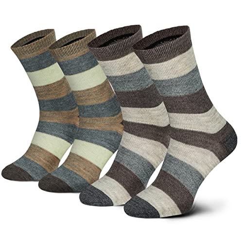 2 Paar Alpaka Wollsocken Frauen Geringelt atmungsaktive Kuschelsocken Wolle natur braun 35 36 37 38 von Piarini