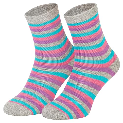 2 Paar Kinder Stoppersocken ABS Socken Anti Rutschsocken Noppen Baumwolle Jungen Mädchen Grau Ringel 23 24 25 26 von Piarini