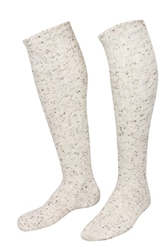 Piarini 39-42 - 1 Paar Trachtenkniestrümpfe Trachtensocken Herren lang - Kniebundstrümpfe mit Zopfmuster handgekettelte Spitze 50% Wolle - beige von Piarini