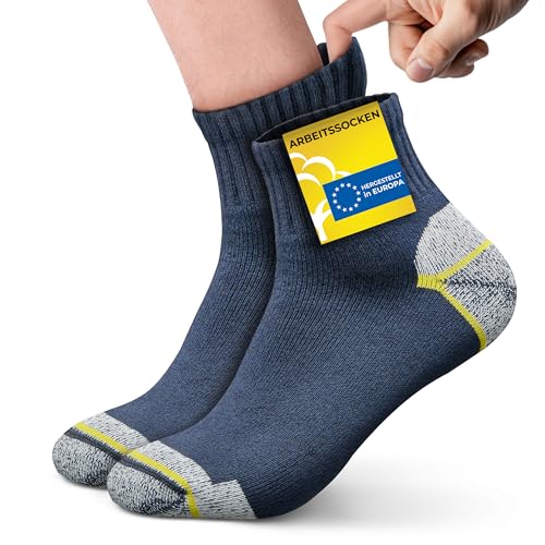Piarini Arbeitssocken Herren 39-42 kurz 6 Paar gepolstert atmungsaktiv work socks 75% Baumwolle Softbund blau von Piarini