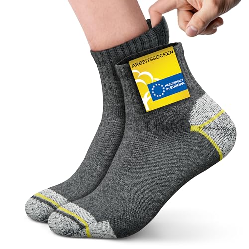 Piarini Arbeitssocken Herren 39-42 kurz 6 Paar gepolstert atmungsaktiv work socks 75% Baumwolle Softbund grau von Piarini