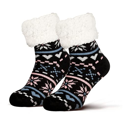 Piarini 1 Paar Kuschelsocken ABS Sohle warme Damen Socken Hüttensocken Wintersocken Anti Rutsch Noppen Love-Schwarz (One-Size) von Piarini