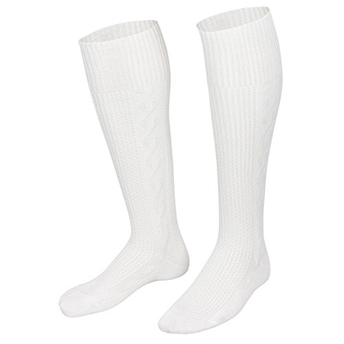 Piarini 1 Paar Trachtenkniestrümpfe Trachtensocken Herren Damen lang - Kniebundstrümpfe mit Zopfmuster handgekettelte Spitze Baumwolle - weiß 43-46 von Piarini