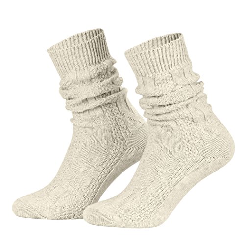 Piarini 1 Paar Trachtensocken Herren - kurze Shoppersocke mit Zopfmuster Damen - Lederhosensocken Baumwolle beige meliert 43 44 von Piarini