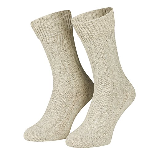 Piarini 1 Paar kurze Trachtensocken Trachtenstrumpf Umschlagsocken mit Zopfmuster - Herren Damen - Baumwolle beige meliert Gr. 45-46 von Piarini