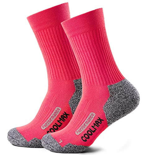 Piarini 2 Paar Coolmax Wandersocken Outdoorsocken Funktionssocken lang pink 35-38 von Piarini