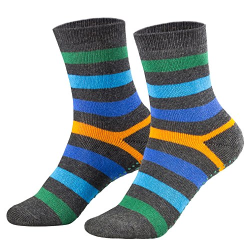 2 Paar Kinder Stoppersocken ABS Socken Anti Rutschsocken Noppen Baumwolle Jungen Mädchen Anthrazit 27 28 29 30 von Piarini