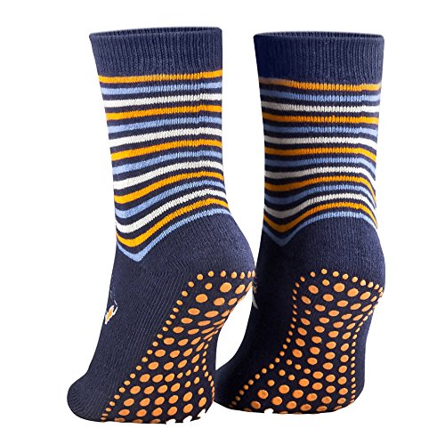 2 Paar Kinder Stoppersocken ABS Socken Anti Rutschsocken Noppen Baumwolle Jungen Mädchen Blau 35 36 37 38 von Piarini